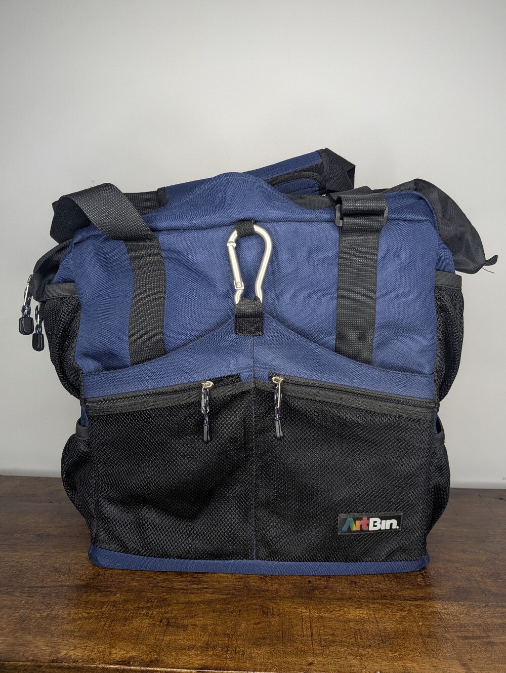 ArtBin Blue Black Canvas Storage Tote Zipper Handle Mesh Side Pocket Cutting Mat